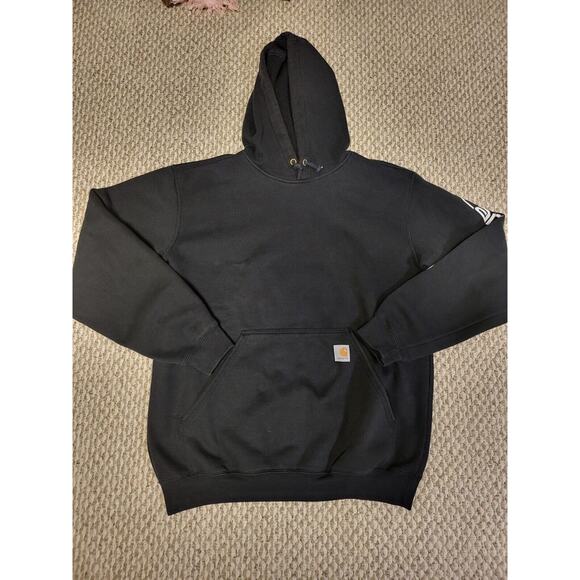 Carhartt Workwear Black Pullover Hoodie Logo Sweatshirt Mens Medium - Picture 1 of 3